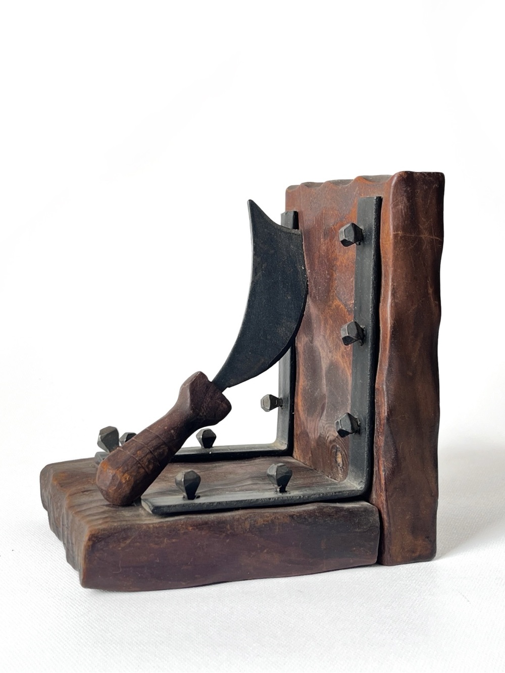 Vintage 70s Medieval Dungeon Bookend Wood & Sword Gothic Weapon